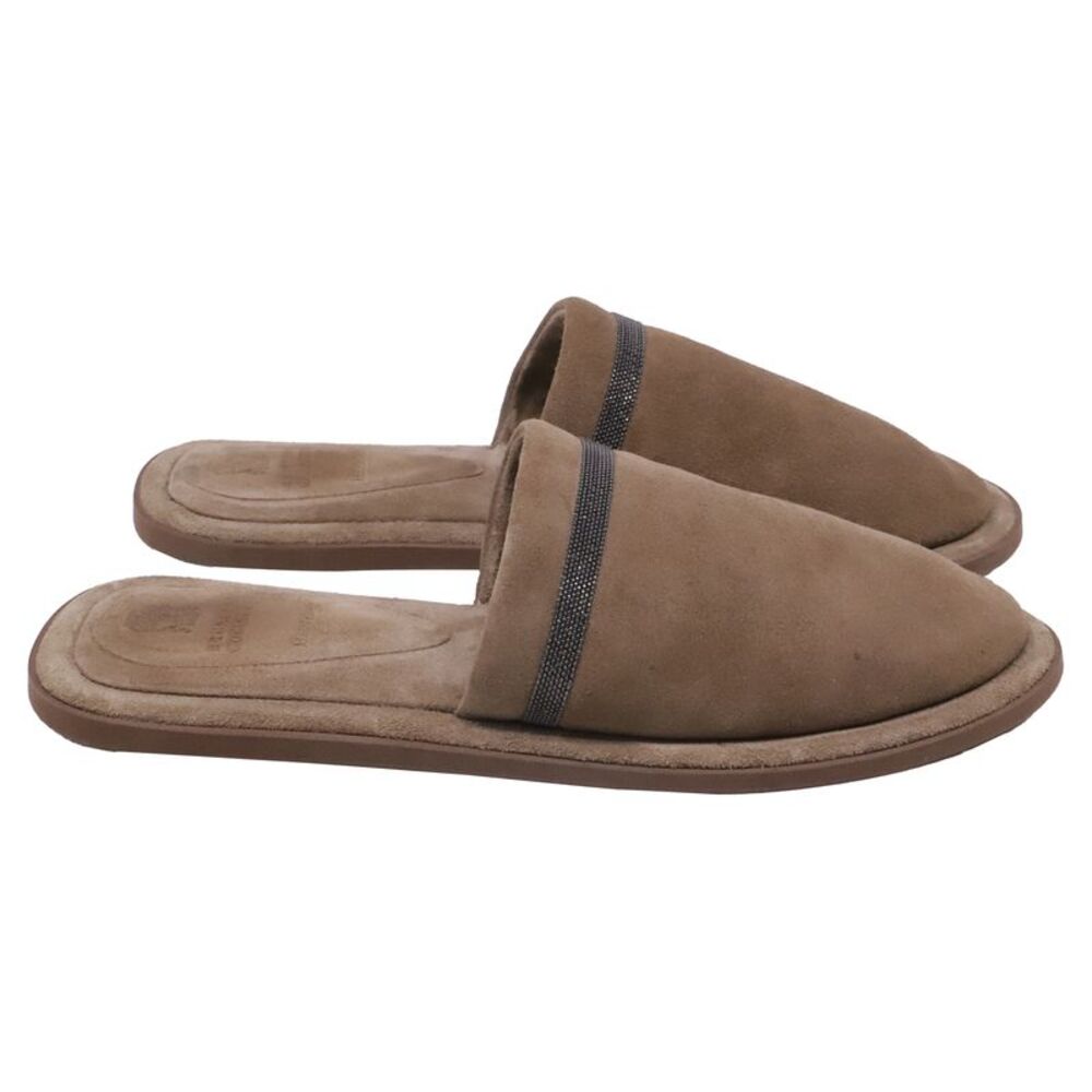 Brunello Cucinelli Mule Slippers in Brown Suede
